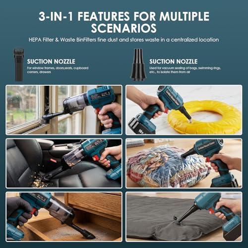 DTEZTECH Cordless Vacuum Cleaner for Makita 18V Battery, Electric Handheld Vacuum Cleaner with 105AW Powerful Suction, Portable Vacuum Cleaner for Floor, Carpet, Car, Home (Battery Not Included) - Image 6