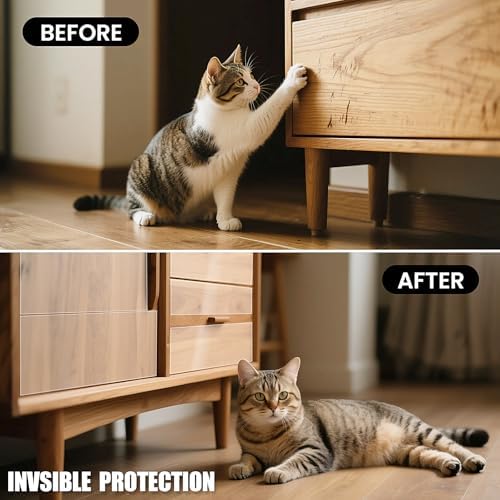 Cat Scratch Guard Tape, 394''x8.2'' Clear Anti Scratch Tape for Furniture, Single Sided Protective Film to Stop Cats & Dogs Scratching Sofa, Door, Walls, Car Interiors - Image 3