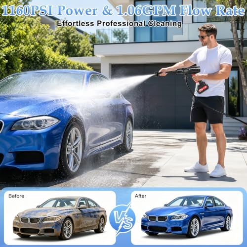 Cordless Pressure Washer, 120Bar/1700PSI Battery Power Washer Gun with 6-Nozzle & 2*3.0Ah Battery, Portable Car Washing Kit, High Pressure Jet Wash for Patio, Driveway, Pet, Garden, and Home Cleaning - Image 2