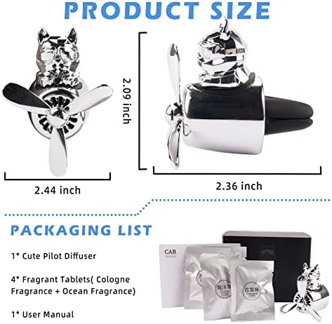 Car Air Freshener Cute Cartoon Bulldog Pilot Car Diffuser Rotating Propeller Automotive Air Outlet Fan Creative Funny Car Perfume Decoration Cool Car Accessories (Silver) - Image 2