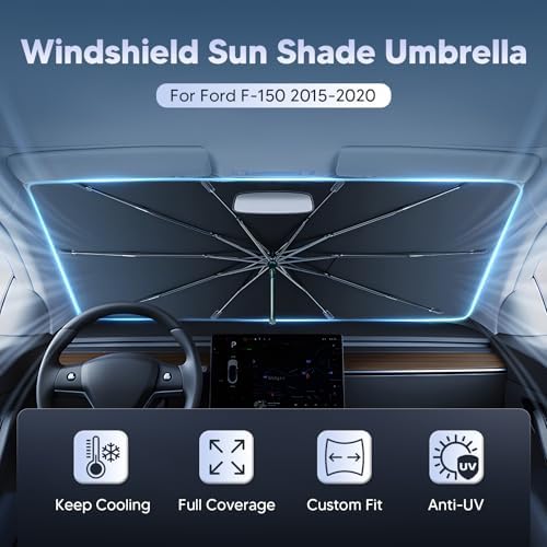 Autorder Windshield Sun Shade Umbrella for 2015-2020 Ford F150 F250 F350 F450 Accessories,Upgraded Ice Crystal Material,Easy Setup Umbrella Sunshade for Car Windshield,100% Sun Blocking - Image 2
