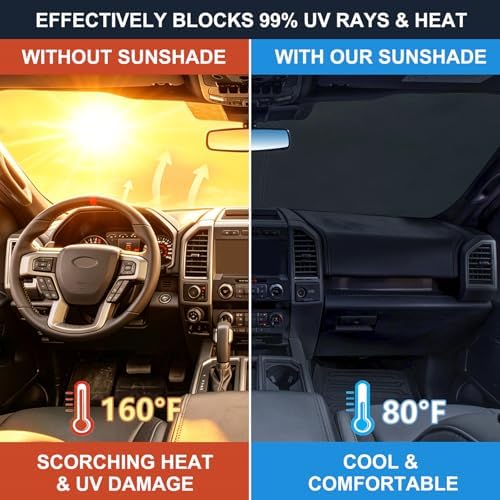 Windshield Sun Shade Compatible with 2015-2020 Ford F150 Accessories,Foldable Front Sun Visor,F-150 Sunshade,Fits Lariat,King Ranch,Platinum,XL,XLT,Limited and Raptor Model - Image 6