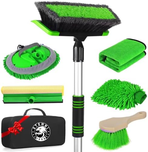 Car Wash Kit, 62'' Car Wash Brush with Long Handle, Soft Bristle Scratch-Free Car Detailing Brush Cleaning Kit, with Wash Mitt Towel Window Squeegee Tire Brush for Car SUV Truck RV Cleaning by Stemni