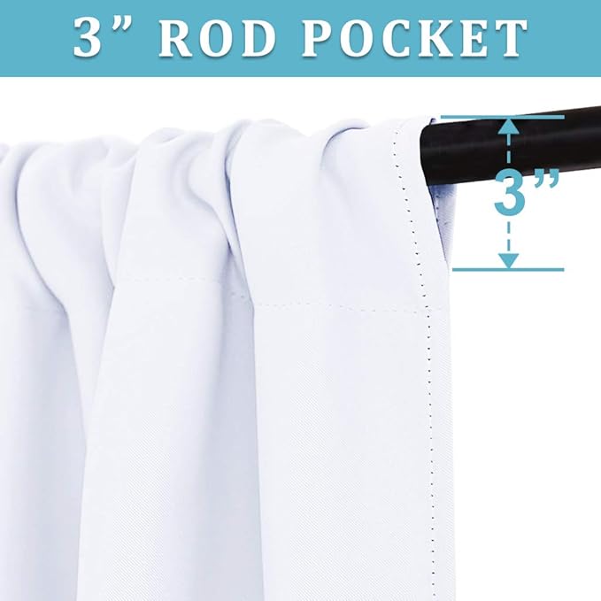 RYB HOME Curtains for Bedroom Living Room Nursery Office 63 inches Long | Thermal Insulated Room Darkening Privacy Blind Rod Pocket Drapes for Laundry Home Theater, W34 x L63, Pure White, 2 Panels - Image 3