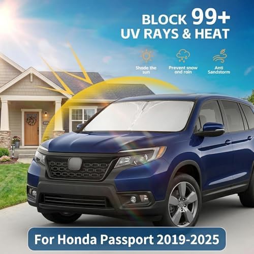 Windshield Sun Shade for Honda Passport 2019-2024 2025 Sunshade Front Window Shade Custom Fit Passport Accessories Sun Visor Foldable Shade Blocks UV Rays Accessories - Image 2