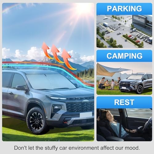 Car Sun Shade for 2018-2023 2024 2025 2026 Chevrolet/Chevy Traverse Accessories Windshield Sunshade Cover Front Window Shade Custom Fit Traverse Sun Visor Protector Foldable Blocks UV Rays - Image 3