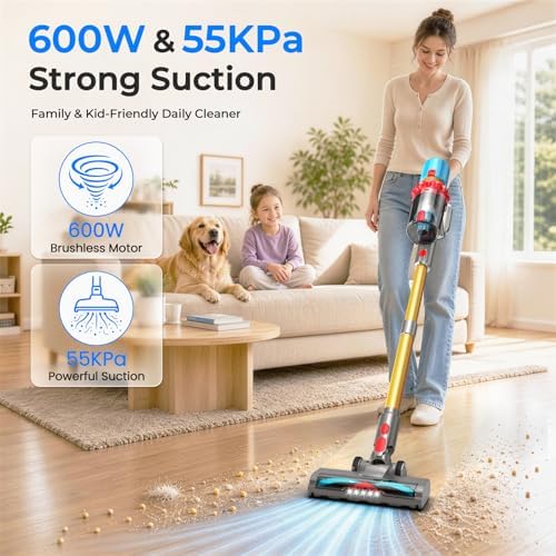 Cordless Vacuum Cleaner, 600W 55KPa Max 75mins Stick Vacuum for Pet Hair - Image 2