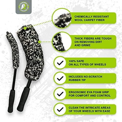 ExoForma Bendable Brush Set - Unique Adjustable 2-Piece Wheel Brush Set Cleans Behind Wheels - Tough Yet Gentle Wool Fiber + No-Scratch Rubber Tip Safe for All Wheel Types - Comfy Ergonomic Grip - Image 3