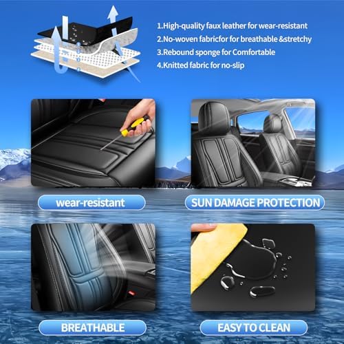 Fit Gladiator Car Seat Covers Compatible with Jeep Gladiator 2020-2024 2025 2026.Full Coverage Waterproof Leather,Compatible with Airbag,All - Weather Seat Cushion Protector (Full Set, Black) - Image 6