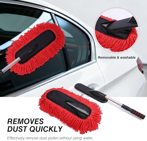 IPELY 3 Pack Large Red Microfiber Car Duster Exterior Scratch Free with Extendable, Car Duster Interior Multipurpose dust Cleaning - Image 3