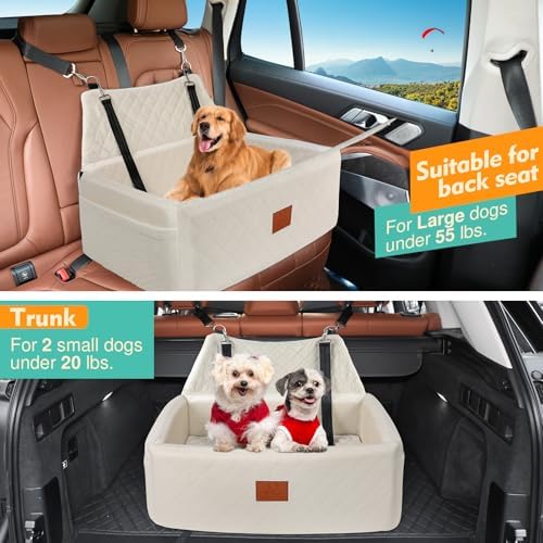 Dog Car Seat for Large Medium Sized Dogs, Washable Car Dog Bed Under 55 lbs | Dog Booster Seat for 2 Small Dogs, Elevated Cushion, Detachable Cover, Pet Car Seat with Storage Pockets, 2 Safety Belts - Image 4