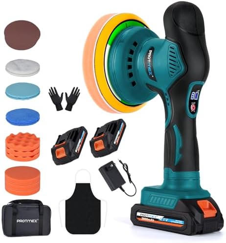 Protmex Cordless Car Buffer Polisher w/ 2x2000mAh 21V Batteries, Blue by Protmex