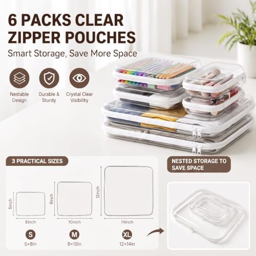 Clear Hard Shell Zipper Case, 6 Pack Diaper Bag Organizer Pouches Set | Multi-Size Heavy Duty Crush-Proof Travel Makeup Bags for Toiletries, Cosmetic, Pencil, Toy Storage (2S+2M+2XL) ﻿ - Image 6