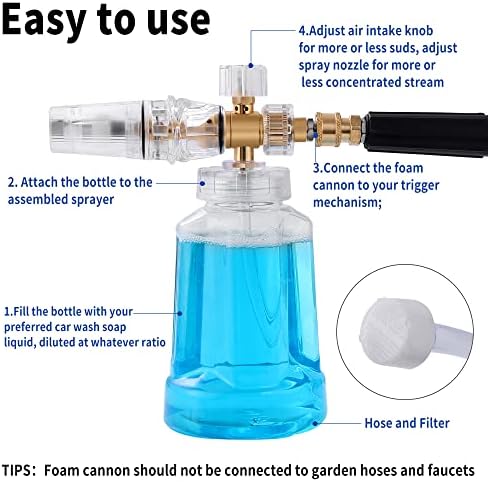 Foam Cannon for Pressure Washer, FENGPAI Foam Cannon with 1/4 Inch Quick Connector, Soap Dispenser for Car Washing with Adjustable Thick Foam - Image 5