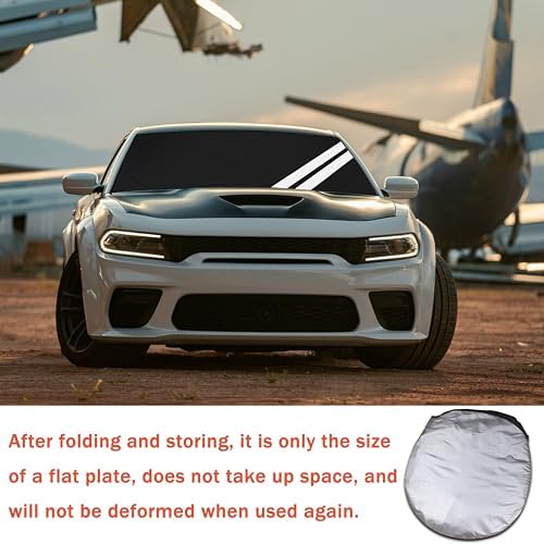 YOSRTER Front Windshield Sun Shade Fit for Dodge Charger Challenger Durango Journey Universal Fit to All Dodge Cars Foldable Sun Visor Protector Custom Fit Dodge Window Sunhade (Black White) - Image 7