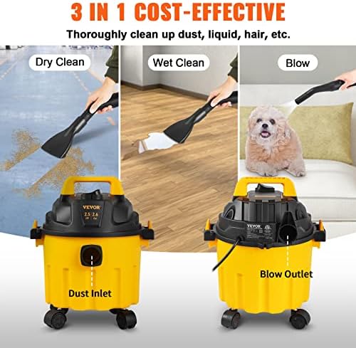 VEVOR 2.6-Gallon 2.5 Peak HP Wet Dry Shop Vacuum with Blowing Function - Image 4