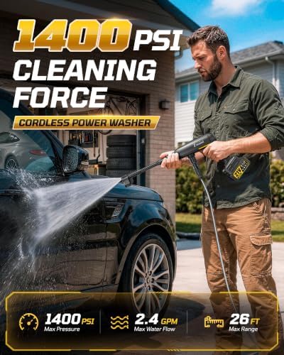 Cordless Pressure Washer, 1400 PSI Brushless Motor, 6-in-1 Nozzle - Image 2