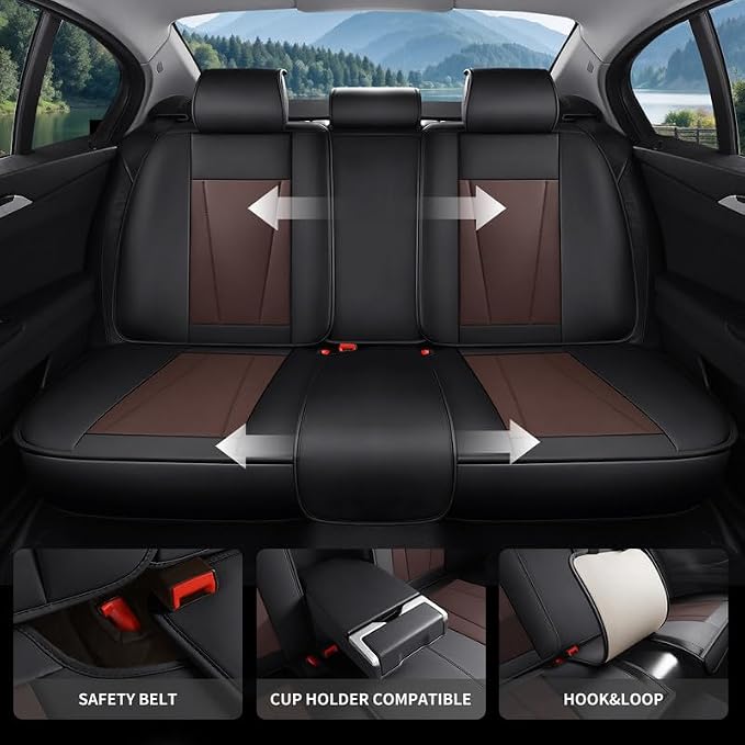Car Seat Covers Full Set Fit For Hyundai Elantra 2000-2026 ,Black&Brown | Premium Faux Leather, Waterproof, Anti-Slip, Airbag Compatible, Breathable, Car Seat Protectors, 2 Rows 5 Seats - Image 4