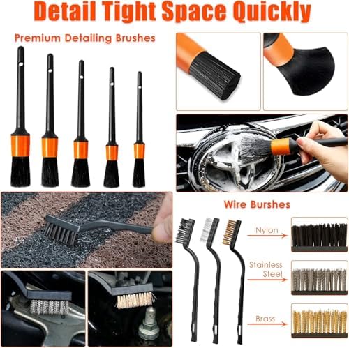 Car Cleaning Kit, Orange 17pcs Car Interior Detailing Kit with High Power Handheld Vacuum, Detailing Brush Set, Windshield Cleaner, Cleaning Gel, Complete Auto Accessories for Women Men Teens - Image 5