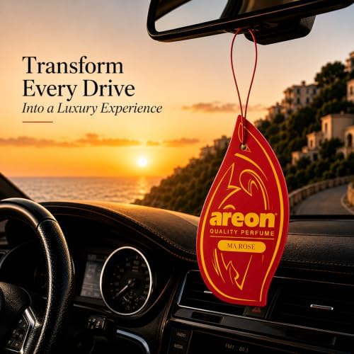 AREON MON MA32 Hanging Best Car Air Freshener Rose Scent, Paper Hanging Ornaments, Long Lasting Scent for Car or Home 12 Pack - Image 2