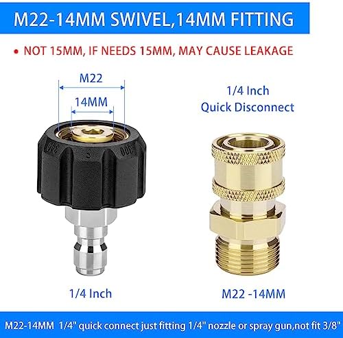 Pressure Washer Quick Connect, M22-14MM To 1/4 Inch Adapter Fittings, 2 Set - Image 2