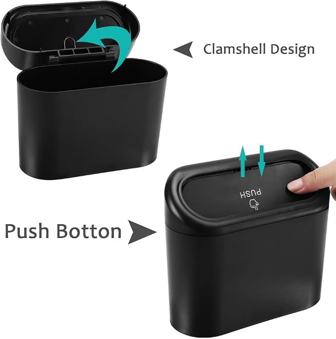 Accmor Car Trash Can with Lid, 2 Pack Mini Vehicle Trash Bin, Small Car Dustbin Garbage Organizer Holder with 2 Roll Trash Bag, Portable Hanging Leakproof Auto Storage Bag Container - Image 3