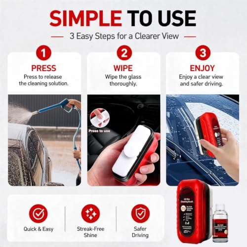 Oil Film Cleaning Brush for Windshield, Clear Vision Glass Cleaner(Red) - Image 6