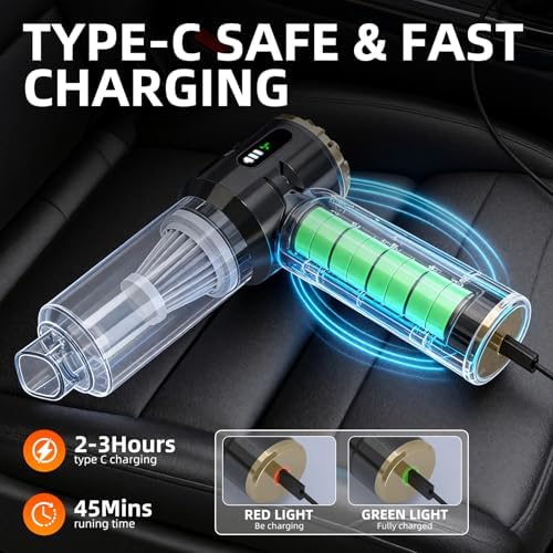 Handheld Vacuum Cleaner Cordless, 23000Pa Powerful Car Mini Vacuum Cleaner, Rechargeable Portable Lightweight dust Catcher for Home Car Carpet Stairs Pet Hair Deep Cleaning（Black-Gold）. - Image 6