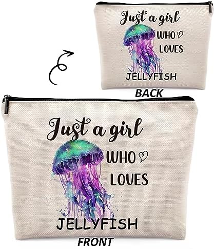 Just a Girl Who Loves Jellyfish Cosmetic Bag, Colourful Jellyfish Themed Makeup Bag Zipper Cosmetic Pouch Bag Travel Linen Makeup Organizer, Ocean Animal Gifts for Women Girls Teens Her - Image 2