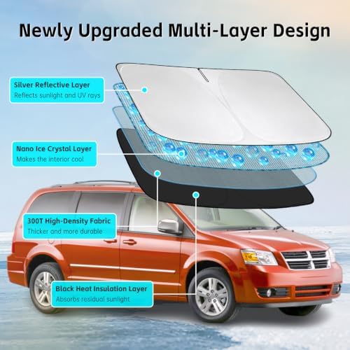 Windshield Sun Shade for Dodge Caravan 2006-2024 Sunshade - Image 3