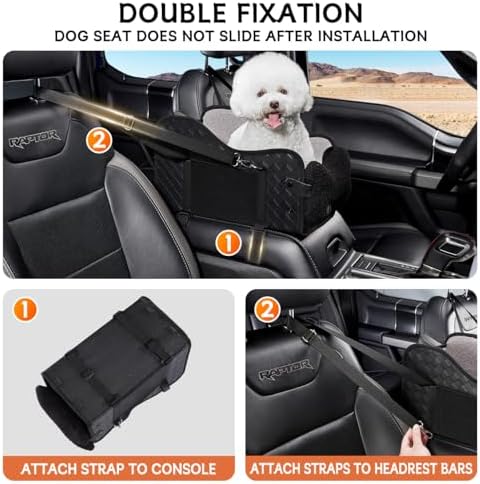 TKYZ Center Console Dog Car Seat for Small Dogs,for Car/SUV/Small Truck | Soft Pillow,Double fixation,PU Leather Easy To Clean,Pet Booster with Safety Belt,Puppy Car Seat for Small Dogs 0-11 lbs - Image 3