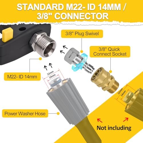 BEAR FORCE High Pressure Washer Short Spray Gun Inlet M22-ID14mm Max 5000 PSI with Nozzle Tips Holder & M22-15mm Connector & 3/8'' Quick Connector Swivel, Power Washer Gun Compatible with Foam Cannon - Image 3
