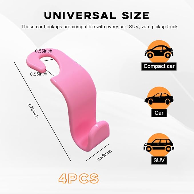 povtii 4PCS Car Seat Headrest Hook, Auto Back Seat Hanging Storage Organizer, Vehicle Seatback Hanger Holder for Purse Handbag Coat Umbrella, Universal Interior Car Accessories (Dark Pink) - Image 2