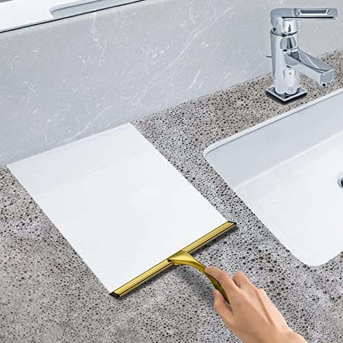 All-Purpose Stainless Steel Shower Squeegee for Shower Doors with 2 Adhesive Hooks, Bathroom Cleaner Tool Household Window Mirror Squeegee for Home Cleaning, Glass Door, Tile Wall, Car, 12 Inch Golden - Image 5