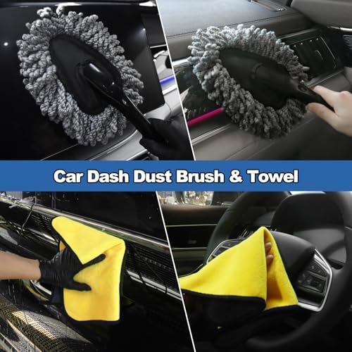 Windshield Cleaner Tool, 14Pcs Car Cleaning Kit - Car Interior Detailing Kit with Extendable Handle, Cleaning Gel & Microfiber Pads, All-in-One Inside Car Cleaning Supplies for Women Men - Image 6