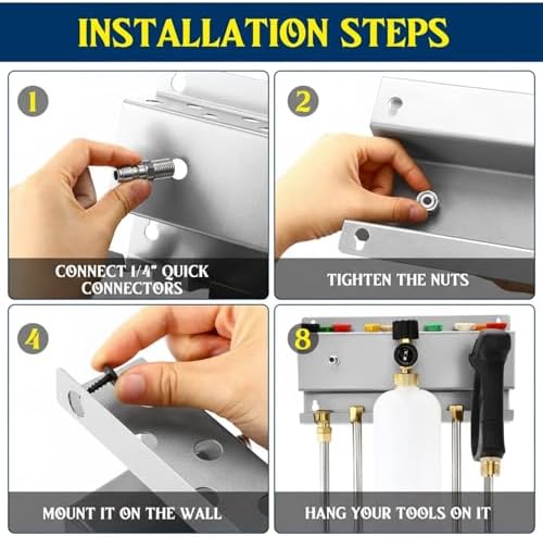 DoubleFill Pressure Washer Gun Holder, Wall Mount Foam Cannon Holder, Car Wash Accessories Organizer for Wand/Nozzle Tips, 1/4'' Pressure Washer Accessories Storage Rack (Silver) - Image 4