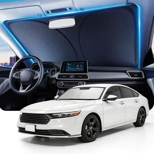 DMJN Front Windshield Sun Shade for Honda Accord (2023-2026), [Nano Ice-Crystal Coatings] UPF50+ Heat & UV Block, Protect Car Interior & Keep Cool, Flodable Steel-Ring Car Cover for Summer by DMJN