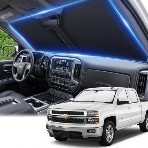 Windshield Sun Shade for Chevy/Chevrolet Silverado 1500 Accessories 2014-2018 Front Window Shade Custom Fit Silverado 1500 Sun Visor Foldable Shade Blocks UV Rays Summer Must Have Car Accessories by AuyNeas