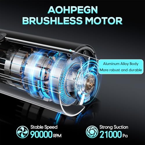Cordless Car Vacuum XJ02, 21KPa Portable Handheld Car Vacuum Cleaner, Pre-Filter & HEPA Filter System, 7800mAh Battery, Mini Vacuum with Multi Nozzles for Car, Home, Office, Pet Hair Cleaning - Image 3
