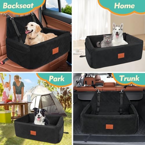 NEEZUKAR Dog Car Seat for Large Medium Size Dogs, Pet Car Seat Under 55 lbs | Thick Cushion, Detachable Washable Dog Booster Seat for 2 Small Dogs, Travel Dog Car Bed with Storage Pockets, 2 Safety Belts - Image 6