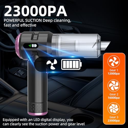 Handheld Vacuum Cleaner Cordless, 23000Pa Powerful Car Mini Vacuum Cleaner, Rechargeable Portable Lightweight dust Catcher for Home Car Carpet Stairs Pet Hair Deep Cleaning（Black-Purple） - Image 3