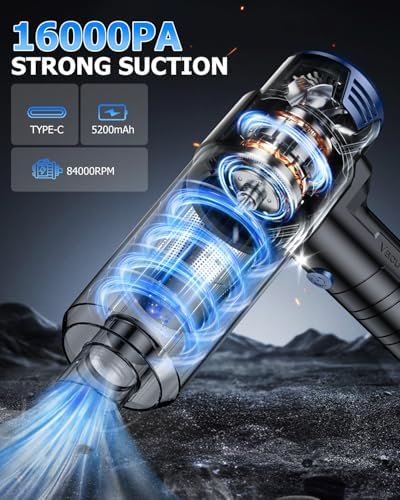 AHNR Handheld Car Vacuum Portable Cordless, 16000PA Hand Vacuum Cleaner - Image 2