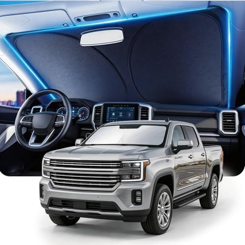DMJN Front Windshield Sun Shade for Che-vrolet/Chevy Silverado(2019-2026),[Nano Ice-Crystal Coatings] UPF50+ Heat & UV Block, Protect Car Interior & Keep Cool, Flodable Steel-Ring Car Cover for Summer by DMJN