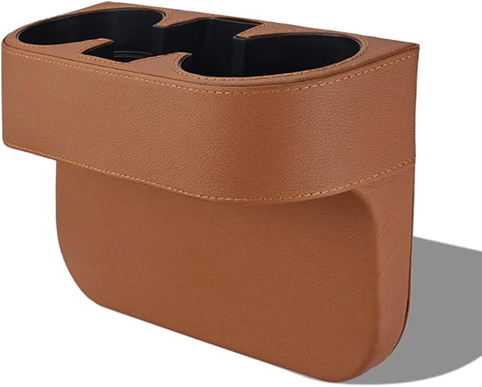 Car Cup Holder, PU Leather Auto Seat Gap Filler Organizer (Brown) | Multifunctional Vehicle Cup Drink Holder, Front Console Storage Box for Coin Cellphone Sunglasses, Universal Car Accessories by Unknown