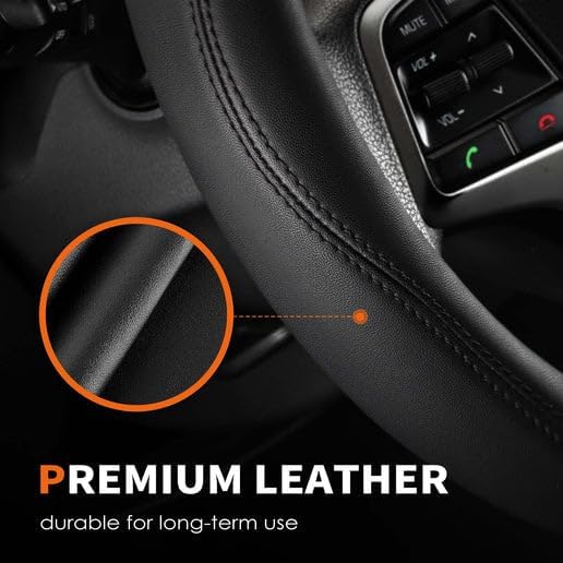 HOTOR Car Leather Steering Wheel Cover, Universal 14.5"-15",Black | Universal Car Accessory for Diverse Cars, Car Steering Wheel Cover with Anti-Slip Lining, Full Protection, Easy Installation - Image 4