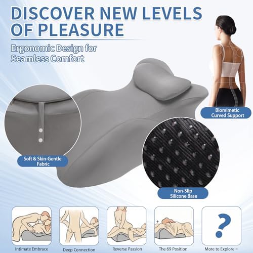 Intimacy Pillow Wedge - Sweet Spot Pillow for Couples, Memory Foam Ergonomic Support Cushion, Multi-Position Couples Pillow, Removable Washable Cover for Relaxation & Play (Full Grey) - Image 6