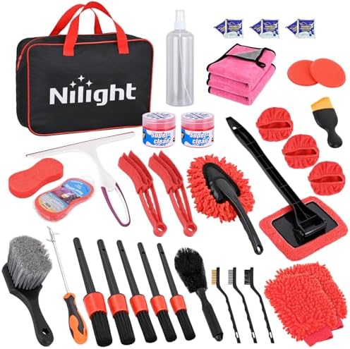 Nilight 37PCS Car Detailing Kit for Interior Exterior Car Care, Red by Nilight