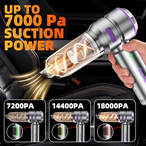 Car Vacuum Portable Cordless, 18000PA Portable Vacuum Cordless, High Power Air Duster with Brushless Motor, Type-C Charge, 3 in 1 Small Vacuum Cleaner Cordless for Car, Home, Office, Pet Hair - Image 5