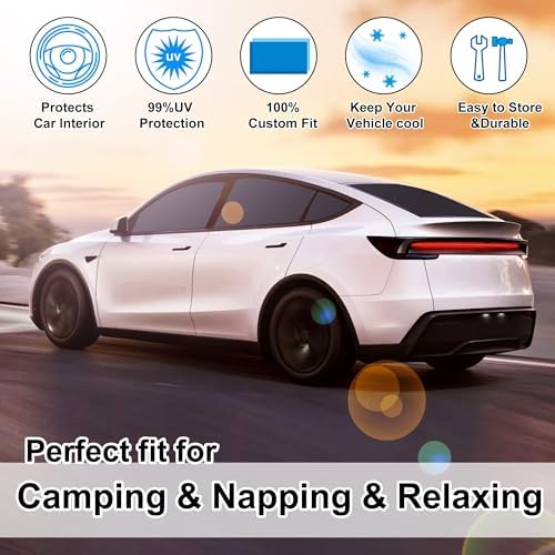 TINGLU Window Shades for Tesla Model Y Juniper 2025 2026 Accessories Car Side Full Windows Rear Triangular Windshield Sun Shade Sun UV Rays & Privacy Protection for Camping,Napping,Relaxing 8PCS - Image 6