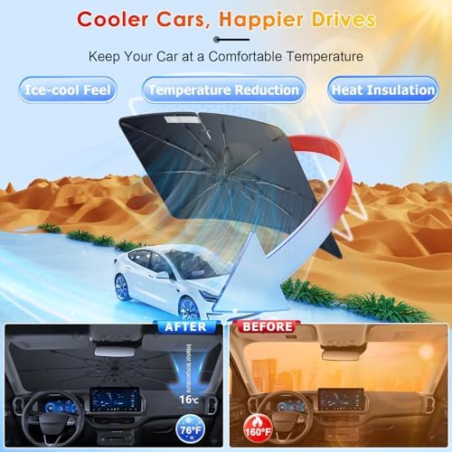 Windshield Sunshade Umbrella for 2021-2026 Ford Bronco Sport, Custom Fit Windshield Sun Protector Cover, 6-Layer Heat-Resistant Fabric, Ultra-Strong Fiberglass Frame (for 2021-2026 Bronco Sport) - Image 2